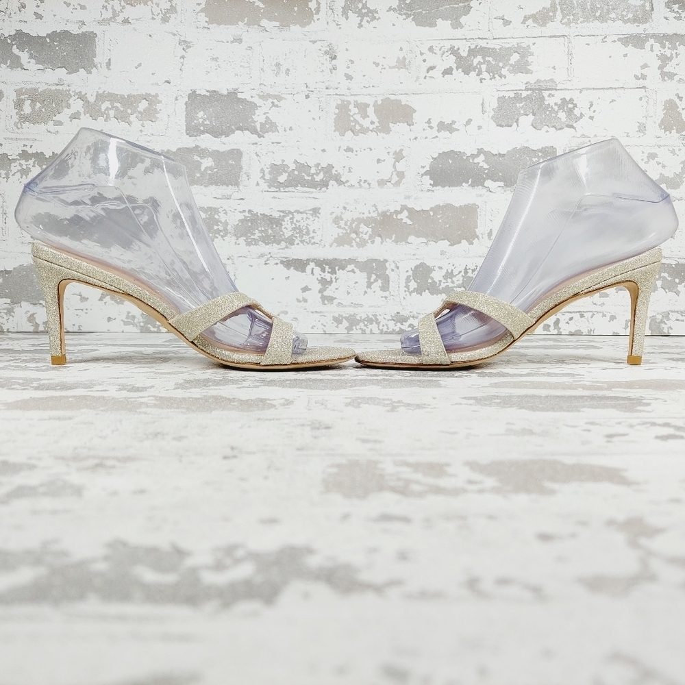 Stuart Weitzman Golden Glitter Heeled Slide Sandals E567 - Picture 7 of 12